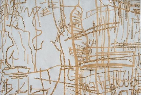 Dora Moura, Mapa Mnésico III, 38,5x55cm, 2005, Acrílico e colagem sobre tela