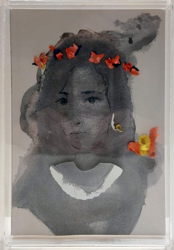 Filipe Rodrigues, Coração de flores, sem data, aguarela e acrílico sobre papel em caixa de acrílico, 21x27x3,5 cm BD