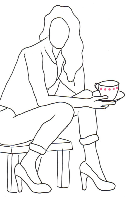 Lara Roseiro, Chá, café ou laranjada #1, 2023, Tinta permanente e acrílica sobre papel, 14x9 cm