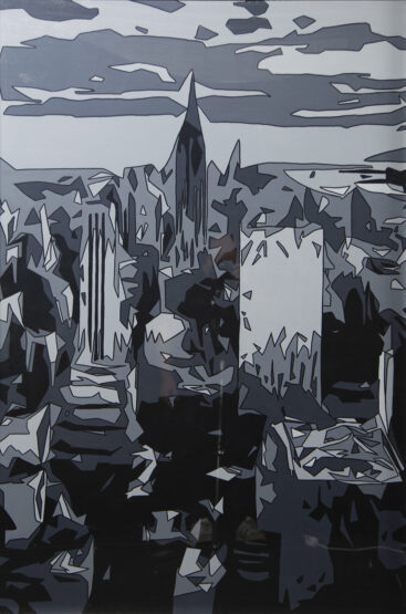 Frederico Ferreira aka Fred, New York, 2023, acrílico sobre madeira em caixa de vidro, 153x103 cm BD