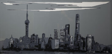 Frederico Ferreira aka Fred, Shanghai, 2023, acrílico sobre madeira em caixa de vidro, 93x183 cm BD