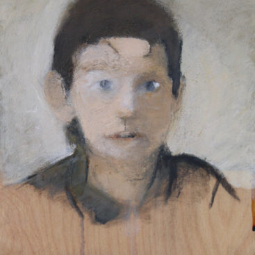Ricardo Marcelino, Auto Retrato aos 10, 2023, óleo e carvão sobre madeira, 30,3x21,6 cm BD