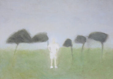 Ricardo Marcelino, Auto-retrato num prado com cinco árvores, 2022, óleo sobre tela, 41x58,3 cm BD