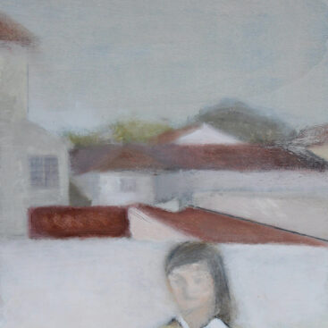 Ricardo Marcelino, Composição com casas (homenagem ao meu pai), 2023, óleo e grafite sobre madeira, 38x29 cm BD