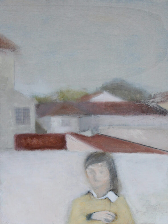 Ricardo Marcelino, Composição com casas (homenagem ao meu pai), 2023, óleo e grafite sobre madeira, 38x29 cm BD