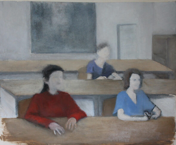 Ricardo Marcelino, Sala de aula, 2023, óleo e carvão sobre papel, 48,5x59 cm BD