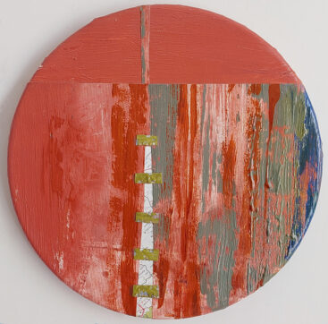 Isabel Sabino, (Não) dar ouvidos às flores, 2021, técnica mistade acrilicos sobre tela, 30 cm de diâmetro BD