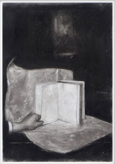 Pedro Pascoinho, BLANK, 2022, carvão sobre papel fabriano, 42x29,7 cm