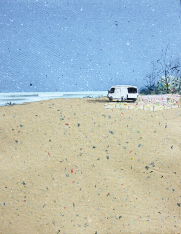 Eduardo Query, Antes de verano, 2025, colagem, aguarelas e grafite sobre papel reciclado, 29x23 cm BD