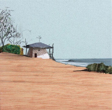 Eduardo Query, Mañanita de brisa, 2024, colagem, acrílico e grafite sobre madeira, 22x22 cm BD