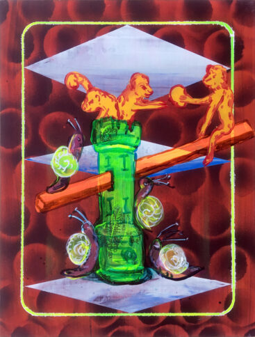 Kristina Girke, O BALOIÇO DOS MACACOS (Die Affenschaukel) 40 x 30 cm, Técnica mista sobre algodão, 2017