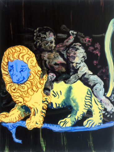 Kristina Girke, OS CAVALEIROS DO LEÃO (The Lion Riders) 40 x 30 cm, Técnica mista sobre algodão, 2017