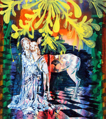 Kristina Girke, UM BEIJO ANTES QUE O FEITIÇO SE DESFAÇA (A Kiss Before the Spell Breaks) 90 x 80 cm, Óleo e verniz sobre linho, 2018