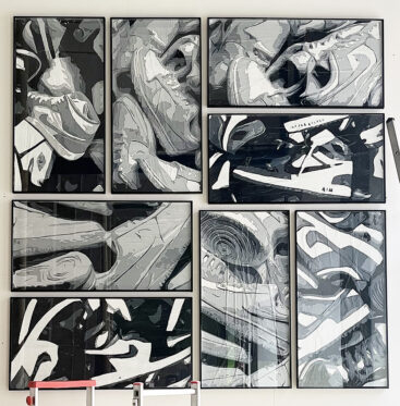 Frederico Ferreira aka FRED, Cannon Fodders, 2025, acrílico sobre madeira e vidro, 260x260x4 cm BD