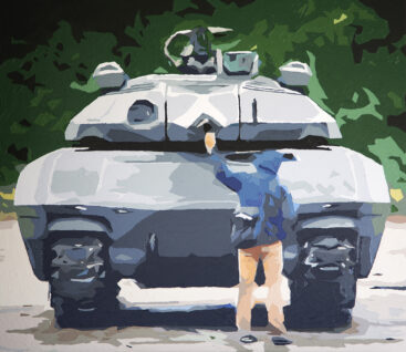 Frederico Ferreira aka FRED, Tank Boy, 2025, acrílico sobre vidro, 150x170 cm BD