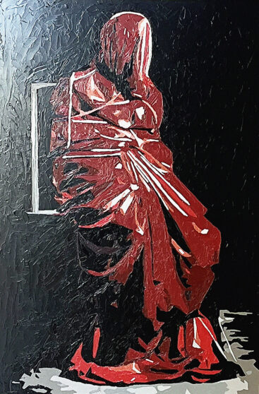 Frederico Ferreira aka FRED, Trattenuto, 2025, acrílico sobre vidro, 180x120 cm BD