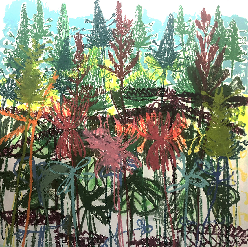 Engrácia Cardoso, Erva daninha - semente inquieta 2,2025, acrílico e óleo sobre tela, 120x120 cm