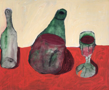 Joana Leitão Salvador, Garrafa de vinho com copo, sem data, técnica mista sobre papel, 42x52 cm BD