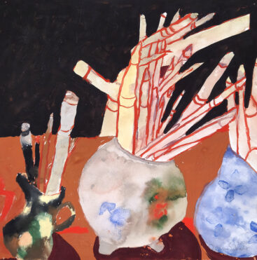 Joana Leitão Salvador, Jarros com pincéis, 2021, guache sobre papel, 35x35 cm BD