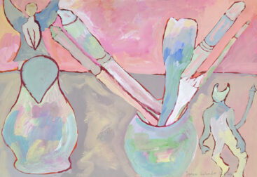 Joana Leitão Salvador, Jarros com pincéis, 2022, guache sobre papel, 38,5x56 cm BD
