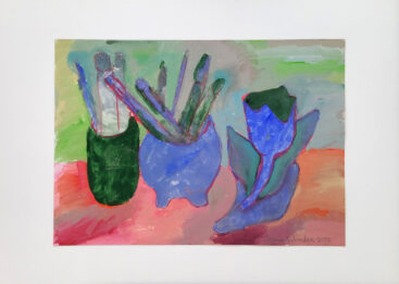 Joana Leitão Salvador, Jarros com pincéis, 2025, guache sobre papel, 46x51 cm BD