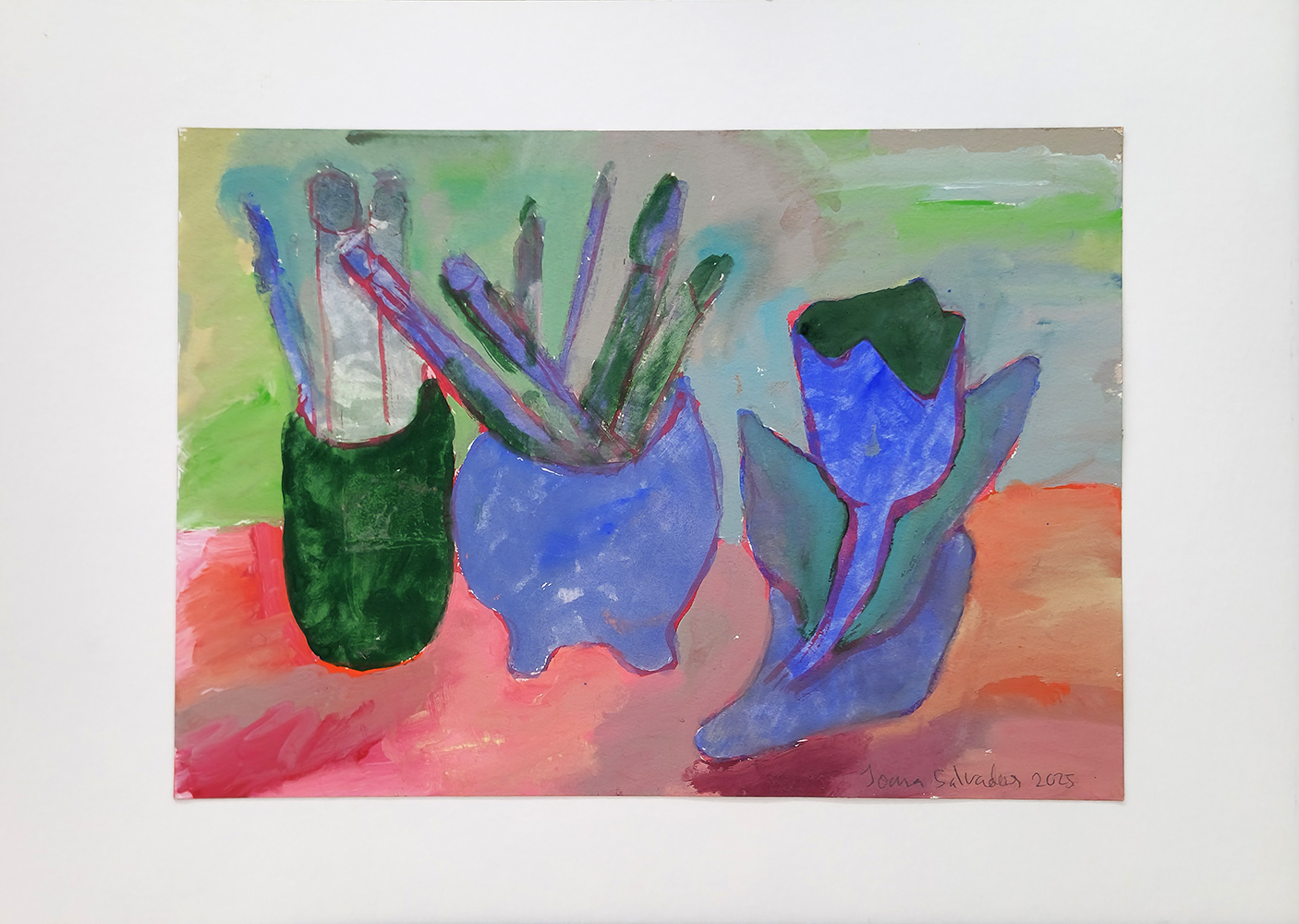 Joana Leitão Salvador, Jarros com pincéis, 2025, guache sobre papel, 46x51 cm BD