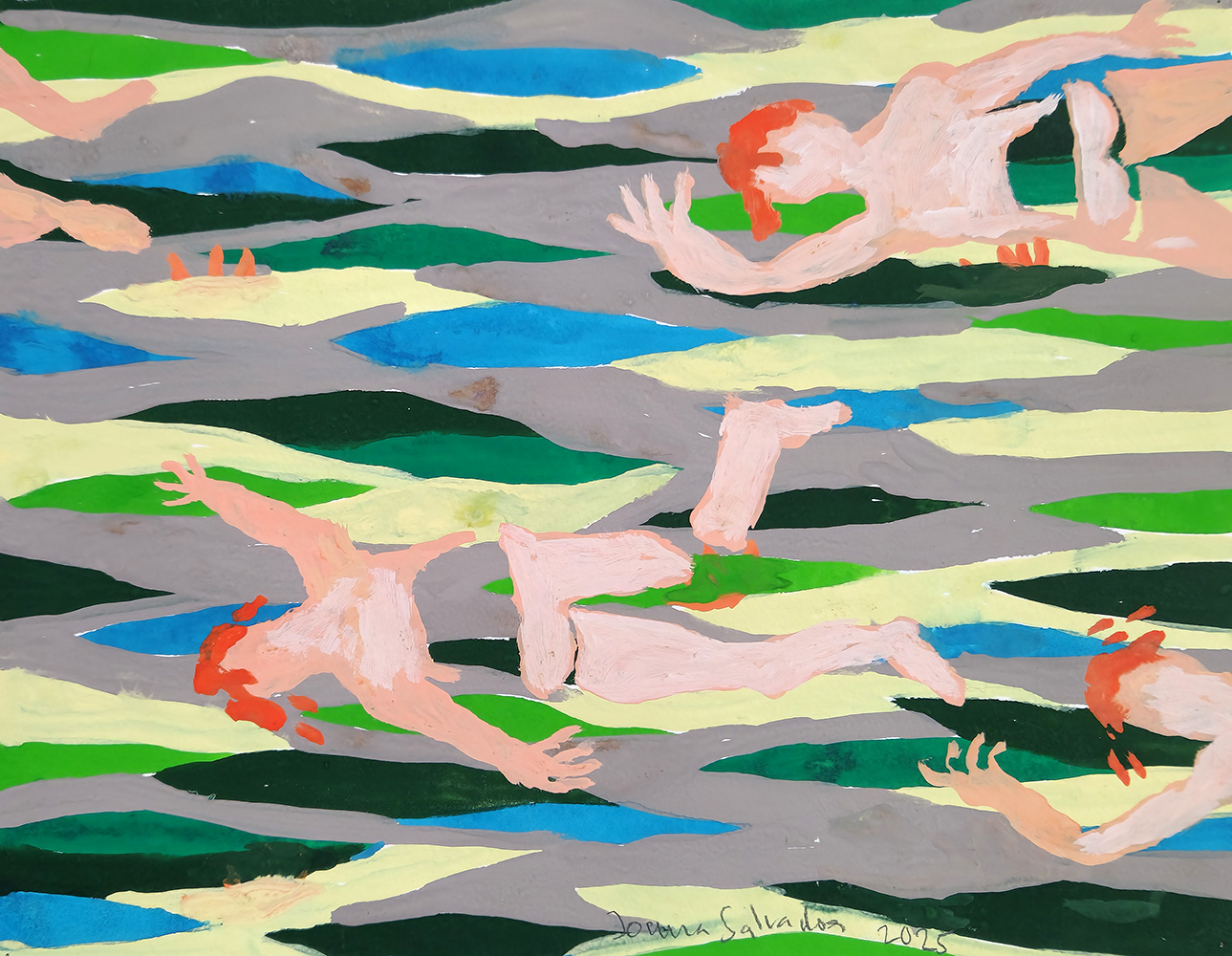 Joana Leitão Salvador, Nadadores, 2025, guache sobre papel, 31x41cm BD