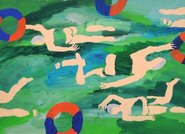 Joana Leitão Salvador, Nadadores, 2025, guache sobre papel, 50x70 cm BD