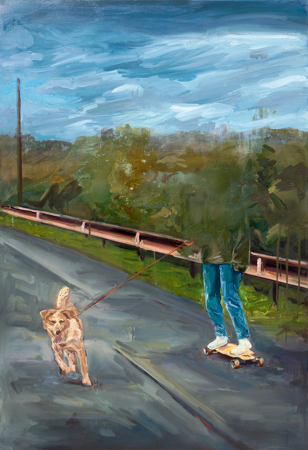 Juliana Julieta, sem título (skateboarding with dog), 2023, óleo sobre tela, 110x75 cm BD