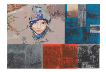 André Silva, Estado de pânico 7, 2024-26, acrílico, grafite, folhas de jornal, papel kraft e impressao sobre tela de linho, 80x115 cm BD